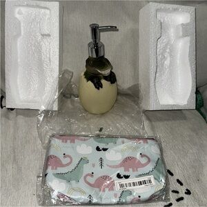 Dinosaur Soap Dispenser with Pastel Dinosaur Pouch New